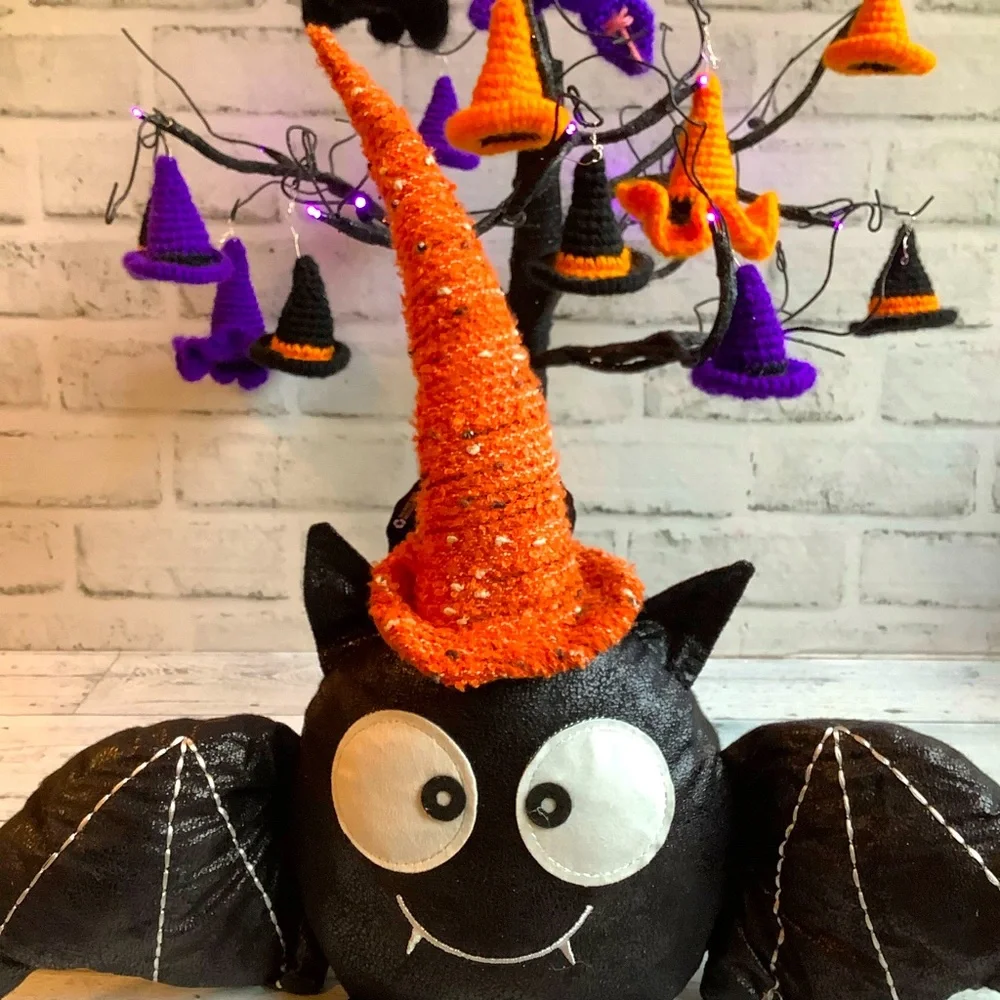 16” Plush Halloween Bat With Witch Hat Decor
